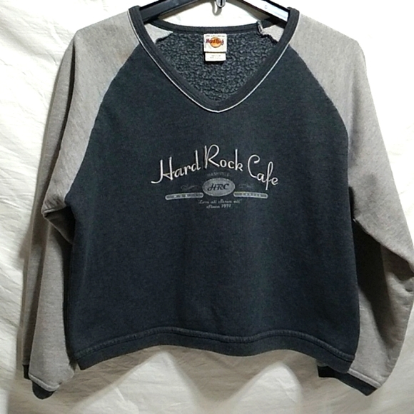 Hard Rock Cafe Tops - FLASH SALE! Vintage Hard Rock Nashville Cafe Crop V-Neck Shirt Made In USA Sz.M